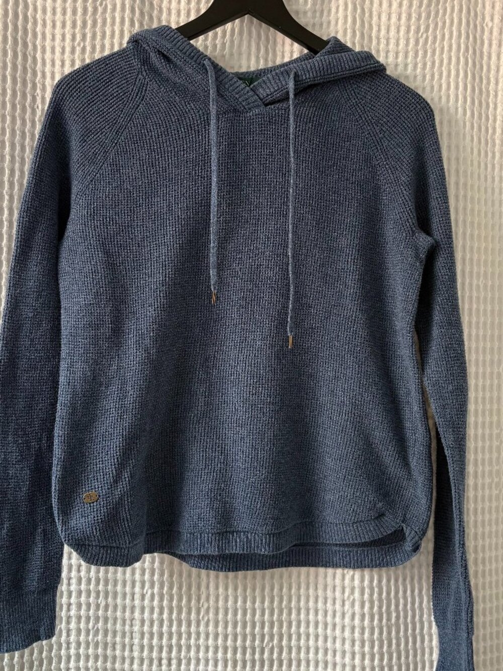Lauren Ralph Lauren chambray blue gray hooded pullover waffle weave sweater MED